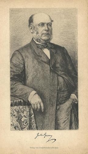 Grévy, Jules: Dreiviertelporträt. Radierung von W. Krauskopf, München 1886, mit faksimilierter Un...
