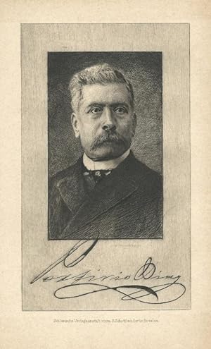 Diaz, Porfirio: Halbporträt. Radierung von W. Krauskopf, mit faksimilierter Unterschrift des Port...