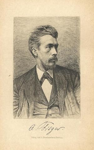 Fitger, Arthur: Halbporträt. Radierung von L. Kühn, 1885, mit faksimilierter Unterschrift des Por...