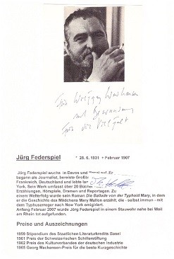 Seller image for JRG FEDERSPIEL (1931-2007 SM ertrunken) schweizer Schriftsteller / swizz writer for sale by Herbst-Auktionen