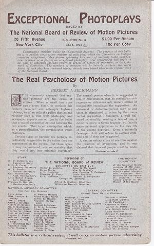 Image du vendeur pour EXCEPTIONAL PHOTOPLAYS. Bulletin No. 6. May, 1921. mis en vente par Blue Mountain Books & Manuscripts, Ltd.