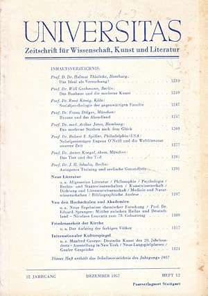 Immagine del venditore per Universitas 12. Jahrgang 1957 - Heft 12 - Zeitschrift fr Wissenschaft, Kunst und Literatur venduto da Versandantiquariat Nussbaum
