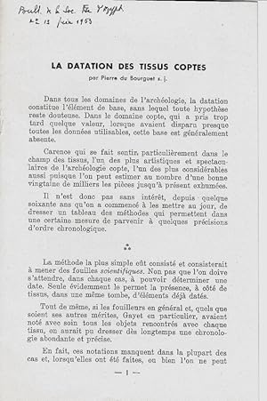 Bild des Verkufers fr La datation des tissus coptes. (Bulletin de la Socit Franaise d'gyptologie). zum Verkauf von Librarium of The Hague