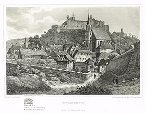 Bild des Verkufers fr Culmbach. Gesamtansicht mit Blick auf die Plassenburg hoch ber dem Ort. Stahlstich von Carl Mayer nach Bamberger um 1850 zum Verkauf von historicArt Antiquariat & Kunsthandlung