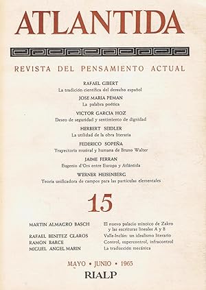 Seller image for ATLANTIDA. Revista del pensamiento actual. N 15. Mayo-junio 1965 for sale by Librera Torren de Rueda