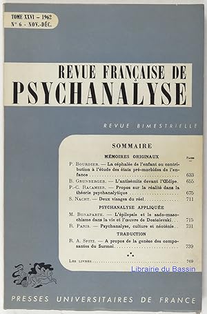 Revue Française de Psychanalyse Tome XXVI n°6