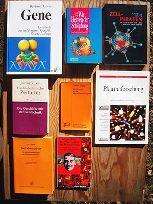 Konvolut mit acht Bücher: 1. Gene. Lehrbuch der molekularen Chemie ; 2. Wir Herren der Schöpfung ...