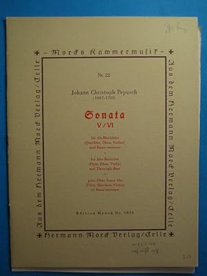 Sonata V/VI für Alt-Blockflöte (Querflöte, Oboe, Violine) und Basso Continuo. Partitur und 2 Stim...