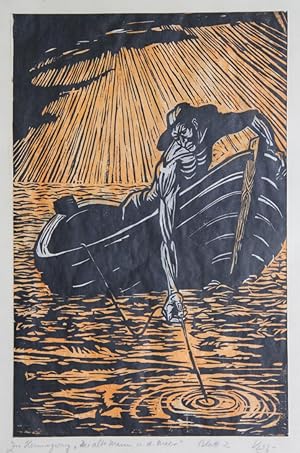 Bild des Verkufers fr Illustrationen zu Hemingway, "Der alte Mann und das Meer". 3 Blatt (von 7) Farbholzschnitte. Monotypien. zum Verkauf von Schsisches Auktionshaus & Antiquariat