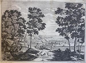Orig. Kupferstich - Landschaft mit Hirten - Jeremias Wolff von Francisque Pinxit