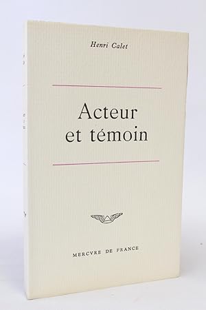 Image du vendeur pour Acteur et tmoin mis en vente par Librairie Le Feu Follet