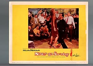 NEVER ON SUNDAY-1960-MELINA MERCOURI-JULES DASSIN-DANCING-LOBBY CARD VF