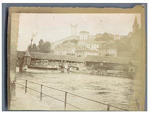 Suisse, Lucerne, Vieux Pont, La Reuss et les remparts