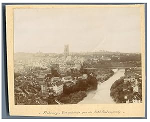 Suisse, Fribourg, Vue générale, vue du petit Pont suspendu