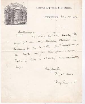 AUTOGRAPH LETTER ON PICTORIAL LETTERHEAD SIGNED BY CO-FOUNDER OF THE NEW YORK TIMES HENRY JARVIS ...