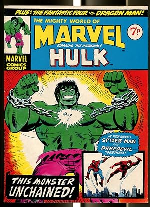 MIGHTY WORLD OF MARVEL #95 1974-HULK-SPIDER-MAN-IRON MAN-KIRBY-UK COMIC FN