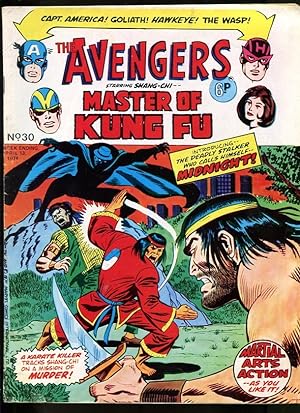 AVENGERS #30 1974-HAWKEYE-MASTER OF KUNG FU-IRON MAN-KIRBY-UK COMIC VG/FN
