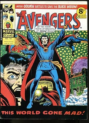 AVENGERS #93 1975-HAWKEYE-MASTER OF KUNG FU-SCARLET WITCH-KIRBY-UK COMIC FN