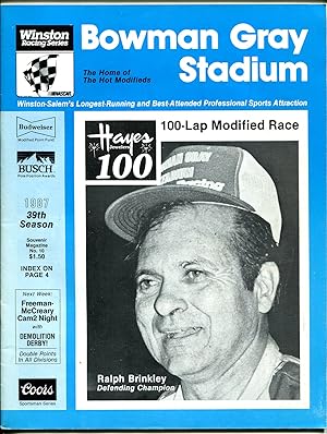 Bowman Gray Stadium NASCAR Modified Stock Car Race Program #10-1987-Brinkley-VG