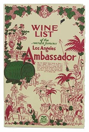 WINE LIST of the World Famous Los Angeles Ambassador