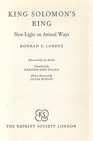 Imagen del vendedor de King Solomon's Ring: New Light on Animal Ways a la venta por Neville Wade