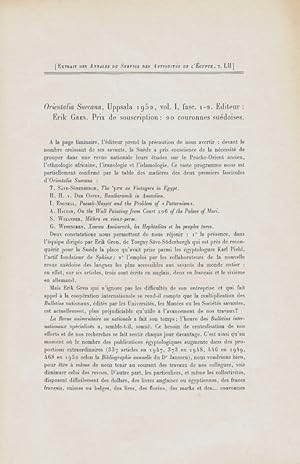 Bild des Verkufers fr T. Sve-Sderbergh: The 'prw as Vintagers in Egypt. Orientalia Suecana, Uppsala 1952. [REVIEW ARTICLE]. (Annales du Service des Antiquits de l'gypte). zum Verkauf von Librarium of The Hague