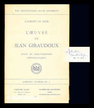 Seller image for L'uvre de Jean Giraudoux : essai de bibliographie chronologique for sale by MW Books Ltd.