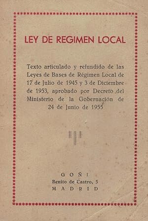 Imagen del vendedor de LEY DE REGIMN LOCAL. a la venta por Librera Torren de Rueda