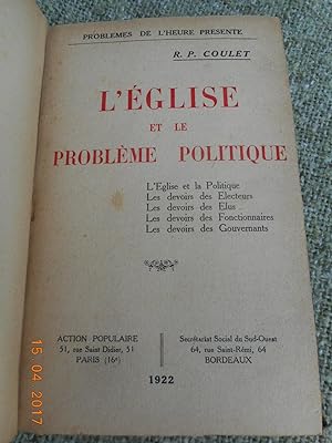 Seller image for L'Eglise et le probleme politique for sale by Frederic Delbos