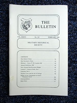 Seller image for The Bulletin. No 143. 1986. The Military Historical Society. for sale by Tony Hutchinson