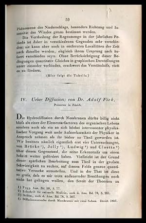 Seller image for ber Diffusion (Fick, pp. 59-86) WITH Ueber die Zusammensetzung von Spectralfarben (Helmholtz, pp. 1-28) WITH Ueber die Empfindlichkeit der menschlichen Netzhaut fuer die brechbarsten Strahlen des Sonnenlichts (Helmholtz, pp. 205-212) in Poggendorff's Annalen der Physik und Chemie, 94, 1855 for sale by Atticus Rare Books