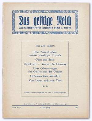 Das geistige Reich. 4. Jhg. 1952, Heft 5 [von 12]. Monatsschrift für geistiges Licht u. Leben.