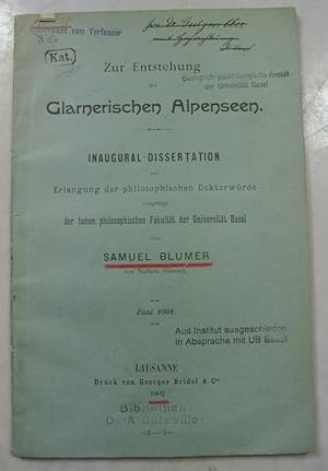 Imagen del vendedor de Zur Entstehung der Glarnerischen Alpenseen. Inaugural-Dissertation, Universitt Basel. Auszug aus: "Eclogae geologicae Helvetiae", Vol. VII, Nr. 3. a la venta por Antiquariat Bookfarm