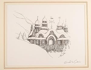 An original pen, ink and monotone drawing from "Christmas 1993 or Santa's Last Ride."