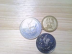 Republic of Georgia, 3 Münzen, 10, 20 und 50 Thetri von 1993.