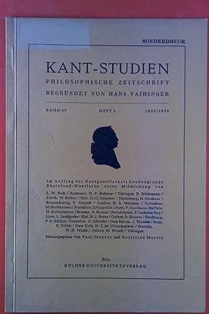Imagen del vendedor de Kant-Studien. Philosophische Zeitschrift. Begrndet von Hans Vaihinger. Band 47. Heft 3. 1955/1956. Sonderdruck. a la venta por biblion2