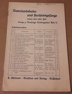 Bild des Verkufers fr Vaterlandslieder und Freiheitsgesnge neuer und alter Zeit / Beilage zu Rensings Liedergarten Teil II zum Verkauf von GAENSAN Versandantiquariat