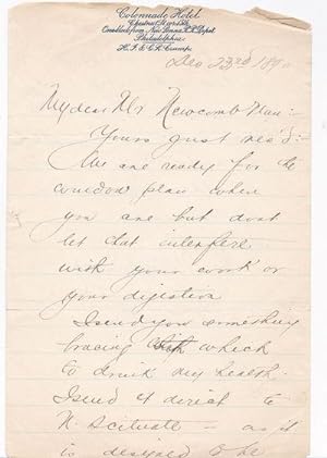 A FRIENDLY, HUMOROUSLY SARCASTIC LETTER TO ARCHITECT EDGAR ALLEN POE NEWCOMB SIGNED BY AMERICAN S...