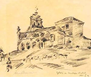 "Iglesia en Canillejas, Madrid". Original-Bleistiftzeichnung.