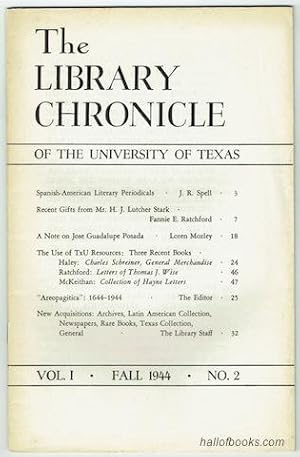 The Library Chronicle Of The University Of Texas: Vol. I No.2 (Fall 1944)