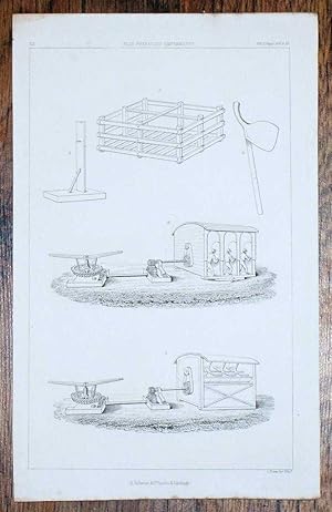 Engraved Plate from C19 Agricultural Book showing "Flax Preparing Implements"