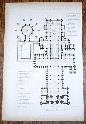 Image du vendeur pour Disbound Engraving with the Plan of Lincoln Cathedral, from Winkles's Architectural and Picturesque Illustrations of the Catherdral Churches of England and Wales Vol. II mis en vente par Bailgate Books Ltd