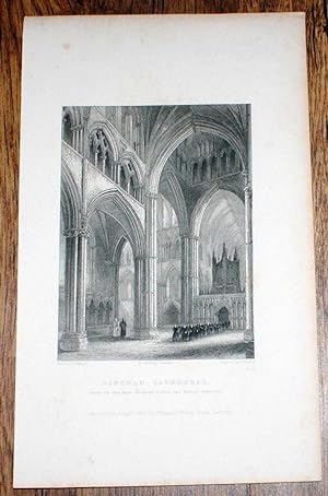 Disbound Engraving of Lincoln Cathedral, in the nave, looking across the north transept", from Wi...