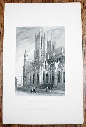 Disbound Engraving of Exterior of Lincoln Cathedral "South West Angle", from Winkles's Architectu...