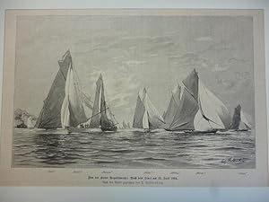 Orig. Holzstich - Segeln - Von der Kieler Regattawache: Nach dem Start am 23. Juni 1894