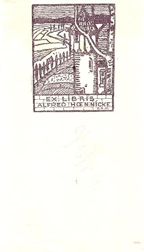 O-Holzschnitt "Ex Libris Alfred Hoeninicke", 14,8 x 8,5 cm dünnes Büttenpaper. Im Druck monogramm...