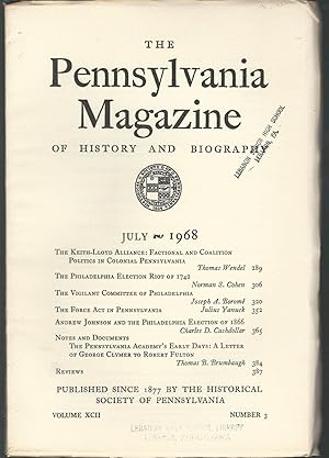 Seller image for The Pennsylvania Magazine of History and Biography, Volume XCII, No.3: July, 1968 for sale by Dorley House Books, Inc.