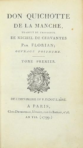 Image du vendeur pour Don Quichotte de la Mancha, traduit de l'espagnol [.] par Florian; ouvrage posthume. 3 Bnde. mis en vente par Versandantiquariat Wolfgang Friebes