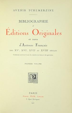 Image du vendeur pour Bibliographie d'ditions Originales et rares d'Auteurs Franais des XVe, XVIe, XVIIe et XVIIIe sicles. Contenant environ 6000 fac-simils de titres et de gravures. 10 in 15 Bnden (= alles Erschienene). mis en vente par Versandantiquariat Wolfgang Friebes