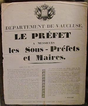 1833 French Broadside Thomas Louis Mercier Department of Vaucluse
